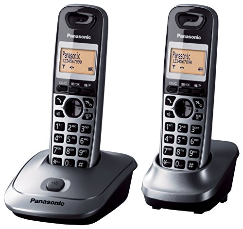 Panasonic KX-TG2512SPM - Kit de 2 teléfonos fijos digitales inalámbricos (identificador de llamada, 50 contactos), gris