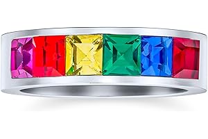 BLING JEWELRY Personalizzato Incidere Unisex Colorato Mese Di Orgoglio Coppie Canale Set CZ Arcobaleno 1/2 Eternità Anello LGBTQ Wedding Band Anello Uomini Tono Argento Tono Oro Acciaio Inossidabile 8MM Comfort Fit