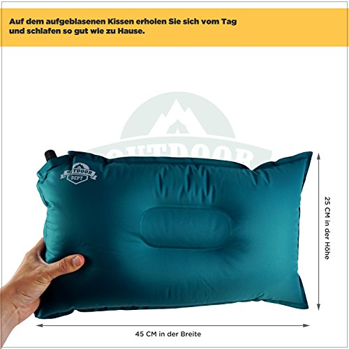 Reisekissen, Campingkissen, selbstaufblasbares Kissen mit regulierbarem Härtegrad. Auch aufblasbar, zum Camping, Outdoor Flugzeug oder Reise. Das perfekte Kopfkissen für unterwegs. Mit Reparaturset. - 4
