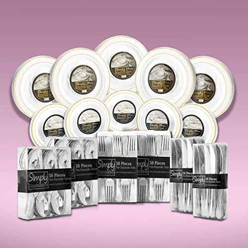 500 Piece Disposable Dinner Set with Gold Rims for Up to 100 People