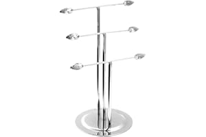 HOHIYA 15 Inch Necklace Stand Jewellery Holder Tree Organiser Display Jewelry Hanger Hook for Bracelets Watches Birthday Christmas Monther Day Party Home Gift Chrome Silver