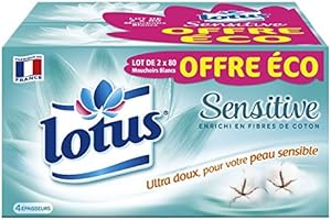 LOTUS SENSITIVE Lotus - Sensitive - Mouchoir ultra doux, 4 épaisseurs, enrichis en fibres de coton - Le lot de 2 boites de 80 mouchoirs - Prix Unitaire - Livraison Gratuit Sous 3 Jours