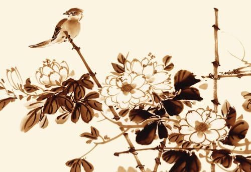 LARGE CANVAS PICTURE BROWN CREAM CHINESE ARTWORK mounted and ready to hang 30 x 20 inches