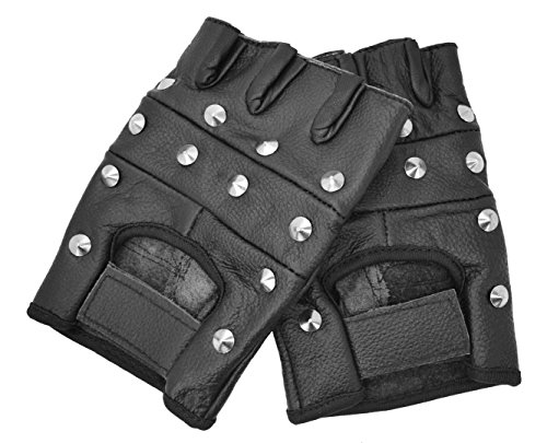 Guantes de piel sin dedos, color negro