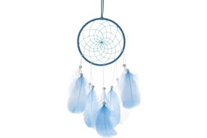 AAED 1 Pieza atrapasueños con Plumas, pequeño atrapasueños Bohemio, Aros atrapasueños 13cm, decoración de habitación Infantil para niñas, niños, para Dormitorio, casa y Coche (Azul)