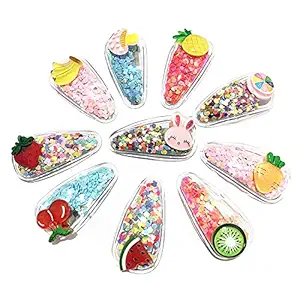 My Party Store Dot Com Pack of 10 Alligator Hair Clips All Assorted Colours and Design Themes of Unicorn, Rainbow, Mermaid with Glitter Sequin Confetti for girls, babies