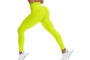 RIOJOY Women Anti Cellulite Gym Waffle Leggings, High Waist Yoga Pants Bubble Textured, Scrunch/Ruched Butt Lift Running Tights
