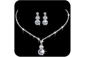 Ushiny Hochzeitsschmuck-Set, Silberfarben, Brautschmuck, Kristall-Halsketten und Ohrringe, Set mit Strass-Halskette für Frauen und Mädchen