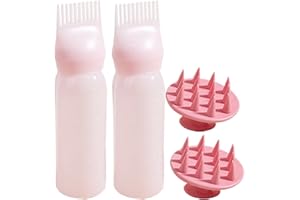 DIVONO 2 Sets Oil comb applicator bottle with Scalp Massager Shampoo Brush Root Comb Applicator Bottle Hair Coloring Dye Applicator Scalp Treat ment Bottle(pink)