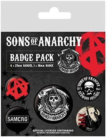 Sons Of Anarchy Badge Pack - 1 X 38mm & 4 X 25mm Badges (6 x 4 inches)