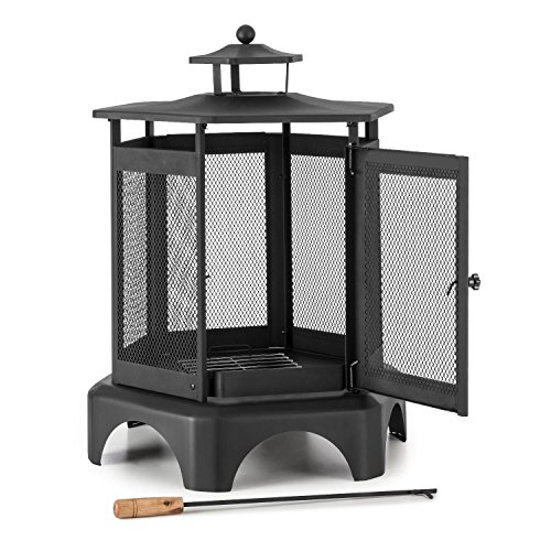 Blumfeldt Mandala Gartenkamin Feuerschale (Feuerkorb, Thermolack, verschließbare Tür, Rauchabzug, Funkenschutz, Schürhaken, Ascherost) schwarz - 5