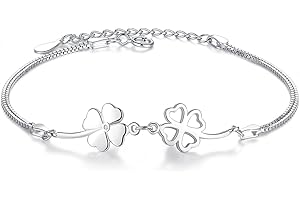 Bo&Pao bransoletka damska, liść koniczyny, srebro wysokiej próby 925, talizman, łańcuszek na rękę, regulowana długość