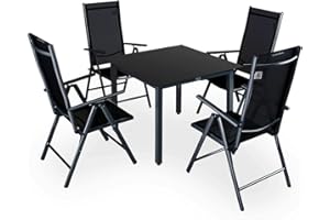 ‎CASARIA Casaria® Gartenmöbel Set 4 Stühle mit Tisch 90x90cm Aluminium Sicherheitsglas Wetterfest Klappbar Modern Terrasse Balkon Möbel Sitzgruppe Garnitur Bern