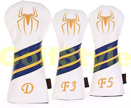 TourGolf 3 Pcs Spiderman Solf Waterproof PU Golf Driver 3/5# Fairway Woods Head Cover (Gold)