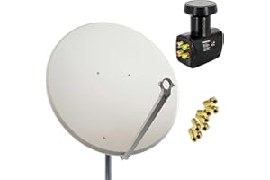 PremiumX Satelliten-Komplettanlage 100cm Satellitenschüssel Hellgrau Satellitenantenne Quad LNB F-Stecker, SAT bis 4 Teilnehmer