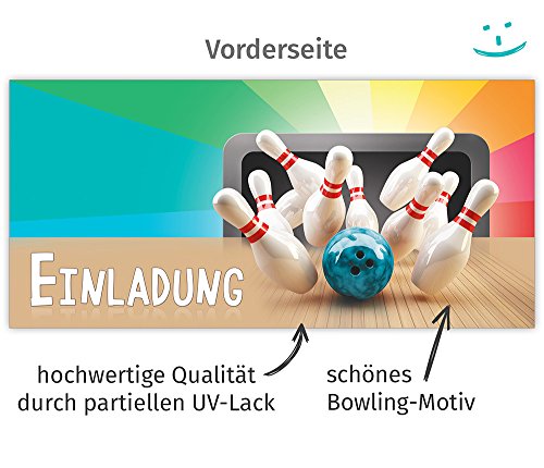 Bowling Einladungskarten mit Umschlägen (12er Set) zum Kindergeburtstag von BeriluDesign | Kegeln Kinder Geburtstag-Einladungen Karten Feier Party Jungen Mädchen - 4