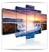 Produktbild decomonkey | Bilder Wasserfall 225x112.5 cm | 5 Teilig | Leinwandbilder | Bild auf Leinwand | Vlies | Wandbild | Kunstdruck | Wanddeko | Wand | Wohnzimmer | Wanddekoration | Deko | Natur Landschaft Waser Berge Sonnenuntergang