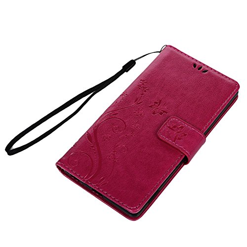 Nokia 730 Hülle Badalink Nokia 730 UltraSlim Schutzhülle Leder PU Handyhülle Rosa Rot Handytasche Wallet Case Ständer Handyhuelle Cover +Eingabestifte+Staubschutz Stecker - 2