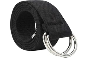 Oneyijun Tressé Toile Ceinture Femmes Hommes avec Double Argent Métal Boucle d'anneau en D Décontractée Unisexe 113cm