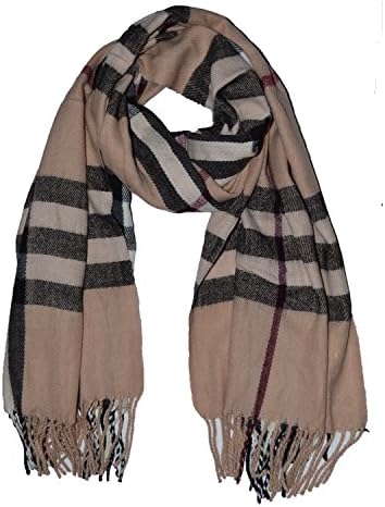 Luxury large thick cashmere feel plaid blanket shawl Rose Beige