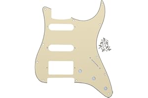 IKN 11 Hole Strat SSH Pickguard Placa de rascado de guitarra con tornillos de montaje para Fender estándar Stratocaster de EE. UU. / México, corte de puente, 3 capas crema