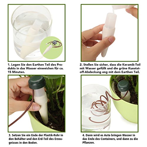 KING DO WAY Automatisch-Bewässerung Wasserspender Tropfer für Topfpflanzen Zimmerpflanzen,aus Keramik & PP Kunstoff | 10 Stück - 4