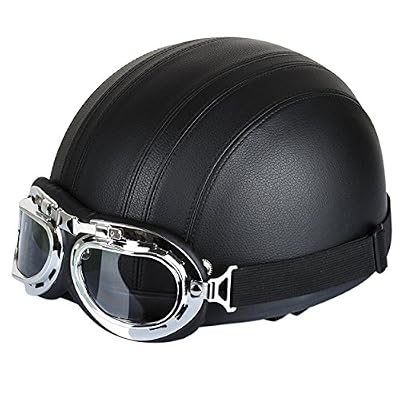 FREESOO Harley Casque de Moto et Velo Scooter Bol Lunettes Retro Style de Vintage 54-60cm Noir