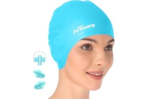 Bonnet de Bain, Firesara Original à Jour Bonnet de Natation 3D Ergonomique Confortable Durable pour Enfants Adultes Femme Hommes pour Cheveux Longs ou Courts avec Clip de Nez et Bouchons d'oreille