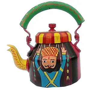 iHandikart Hand Painted Designer Aluminium Kettle for Tea/Coffee, Home D?cor& Gift Purpose. Capacity 1 L, Size 8.5