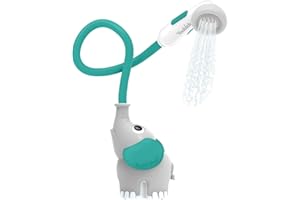 Yookidoo Baby Bath Shower Head - Elephant Water Pump with Trunk Spout Rinser - Control Water Flow from 2 Trunk Knobs in Tub or Sink for Infants and Newborn Babies (Grey and Forest Green)