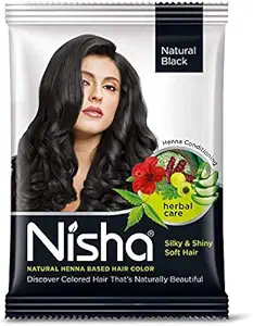 Nisha Black Hair Color Dye 10gm Natural Black Color Hair Henna (pack of 10) with 1 Hair dye Brush Natural Black (Natural Black, 10gm Pack of 10)