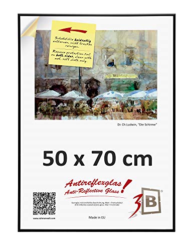 3-B Cadre ALU POSTER BRUSHED 50x70 cm - noir matt - cadre en aluminium, cadre pour affiche