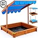 Price comparison product image Deuba Sand Pit Kids 120cm Wooden Box Height Adjustable Roof UV Protection Tarpaulin Sandbox