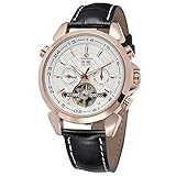 FORSINING Men's Automatic Tourbillon Transparent Crystal Dial Watch with Genuine Leather Strap FSG057M3R5
