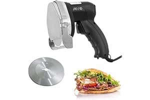 SARO ED 100 Cuchillo eléctrico para kebab, 100 mm Ø, con 2 cuchillas (lisa y dentada), grosor de corte de 0-8 mm, cable de 2,85 m