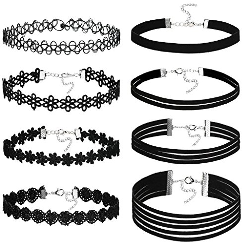 AnaZoz Joyería de Moda 8 Pieza Collar de Mujer Collar Punk Gothic Choker Terciopelo Tatuaje Gargantilla Collar Para Mujer