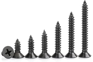 YITLA M4 Phillips Flat Head Self Tapping Screws,100 pcs Black M4 Carbon Steel Wood Screws DIY Woodworking Screws with Box (M4 x 8/12/16/20/30/40mm)