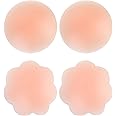 2 Pairs Reusable Silicone Nipple Cover Invisible Self Adhesive Silicone Breast Pads Breathable, Nude, One Size