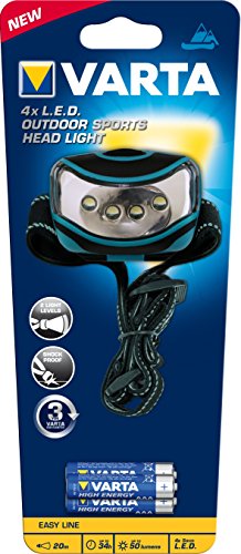 Varta 4x 5mm LED Outdoor Sports Head Light inkl. 3x High Energy AAA Batterien Kopfleuchte Taschenlampe Flashlight Stirnlampe robustes (Falltest 2 m) und spritzwassergeschütztes (IPX4) Gehäuse - 2