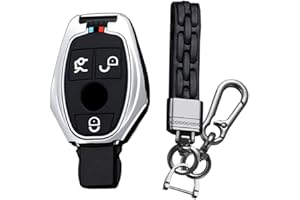 KUNIO Etui na klucze pasuje do Mercedes Benz A B C E S G R Klass AMG CLA GLC GLA GLK CLK GLE SLK GLS W204 W211 W164 etui ochronne, metalowa obudowa, breloczek do kluczy, 3 przyciski, srebrny