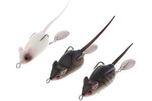 Inzopo 3pcs/pack Topwater Mouse Fishing Lures Mice Bait Rat Fishing Lures Spinnerbaits 10cm/10g - White+Black+Black with Streak