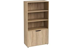 LOLAhome Estantería de Madera, Librería con Puerta y Compartimentos Abiertos, Mueble almacenaje, Organizador,en Color Natural de 120x29x60 cm para para Estudio,Dormitorio,Salón, Oficina y Biblioteca