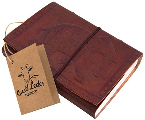 Lederbuch Gusti Leder nature „Damara“ Notizblock DIN A6 Buch Tagebuch Kladde Skizzenbuch aus Rindsleder Lederaccessoire Traditionell Fotobuch Groß Lederbuch Universität Handgeschöpftes Papier Elefant P10 - 6
