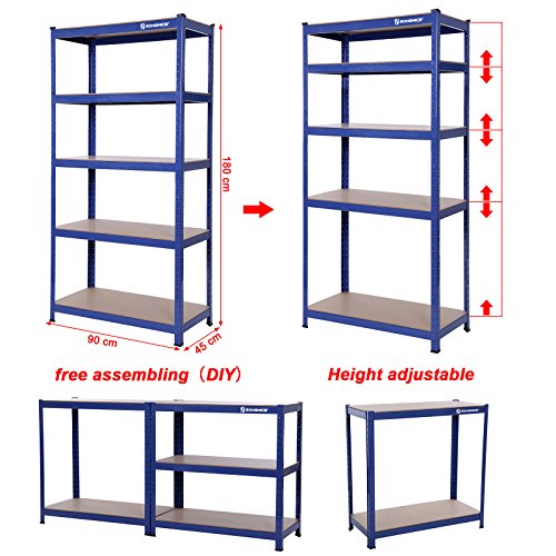Songmics Lagerregal 180 x 90 x 45 cm pulverbeschichtet glatte Oberfläche TÜV Rheinland max. statische Belastung 1325 kg GLR45Q - 5