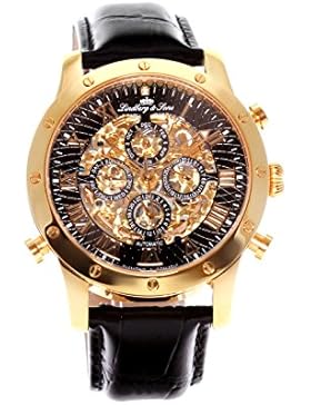 Lindberg&Sons - SK14H008 - wrist watch for men - skeleton - automatic movement - analog display - black leather...