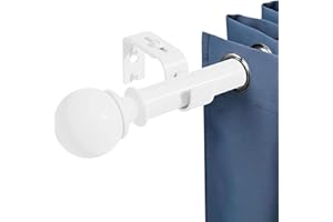 ROD&TRIKIN Curtain Rod Barra De Cortinas Salon，Barras De Cortina Barras Cortina Con Bola Decorativos y Soportes Conjunto De Accesorios De Acero Inoxidable Para Dormitorio Salón Cocina Oficina 70-176 Cm Bianco