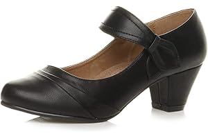 AJVANI Womens Ladies mid Heel Mary Jane Strap Smart Work Comfort Court Shoes Size