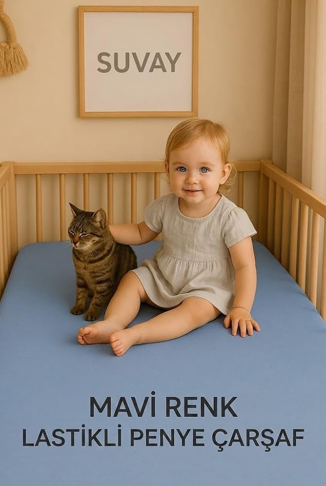 SUVAY%100 Pamuklu Bebek Lastikli Çarşaf - Penye Kumaş - Park Yatak | 60X120 | 70X110 | 70X120 | 70X130 | 70X140 | Krem | Beyaz | Gri | Pembe | Mavi (Mavi)