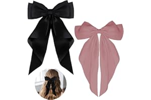 ZEVONDA Haarschleifen Clips - Haarspangen mit Großer Schleife Einfarbige Haarnadel mit Schleife Haarspangen Accessoires für Mädchen Frauen, Schwarz + Rosa (2PCS)