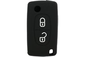 BROVACS Silicone Cover Protector Case Holder Skin Jacket Compatible with PEUGEOT CITROEN 2 Button Flip Remote Key Fob CV4302 Black